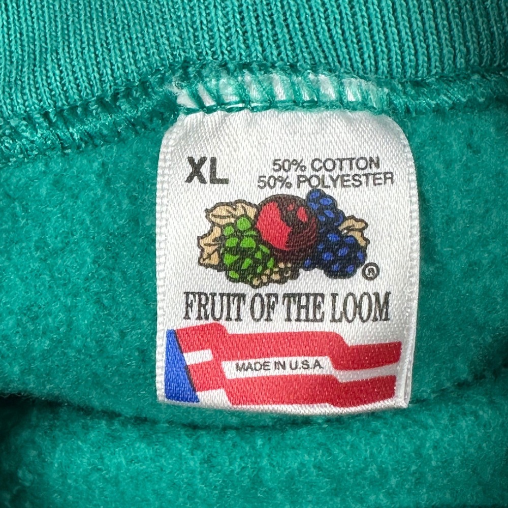 Vintage Fruit of the Loom Cat Quilt Sweatshirt XL Teal Green Made in USA 90s - Picture 6 of 8